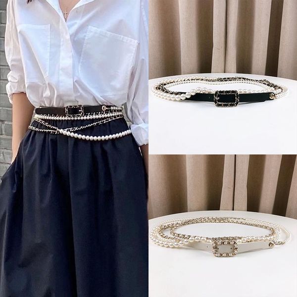 

belts designer pearl waist chain long for women cinturones para mujer jeans dress belt woman, Black;brown