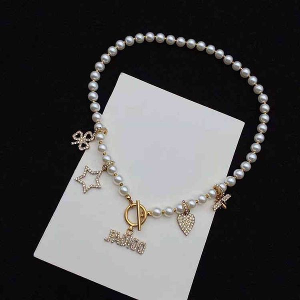 

fine jewellery bronze star love freshwater pearl necklace multi-element pearl sweater chain women simple and versatile, Black
