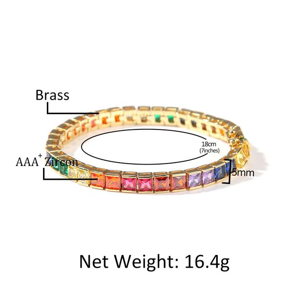 

new classic designer bracelet personalized hip hop luxury fashion simple exquisite single row colorful tennis bracelet wholesale with box, Golden;silver