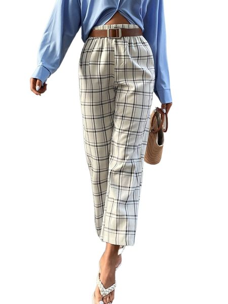 

plaid print pants without belt d6sy#, Black;white