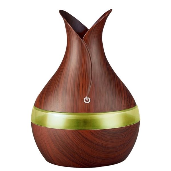 300 мл USB Electric Aroma Diffuser Diffuser Wood Grain Ultrasonic Air Увлажнитель Cool Maker с 7 цветами светильника для Home0310 201009