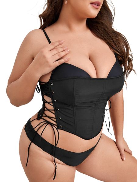 

plus lace up side shapewear p8gy#, Black;white