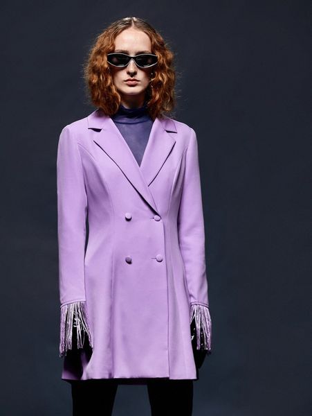 

x areej rimawi lapel collar double breasted fringes trim blazer l1hy#, White