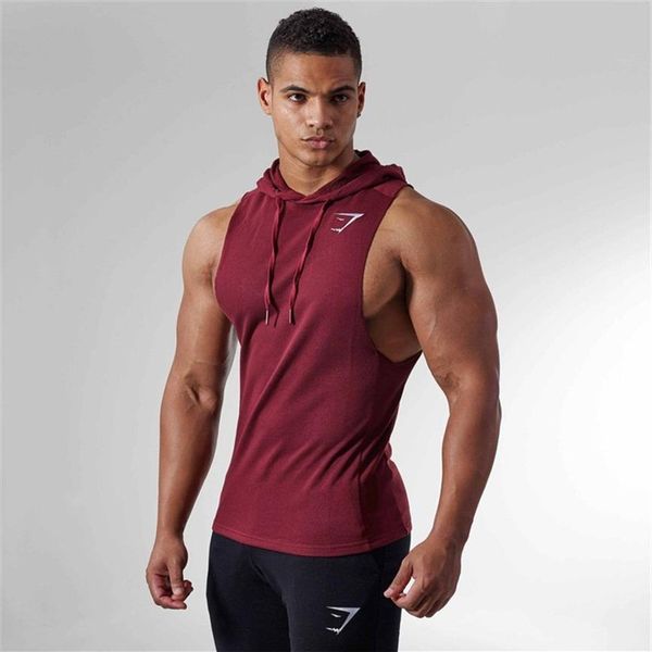 

men compression muscle sleeveless hoodie new sports casual cotton tank fitness training breathable hooded waistcoat vest304n, White;black