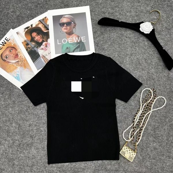 

709 2022 milan runway spring summer brand same style sweater short sleeve crew neck striped pullover womens qian, White;black