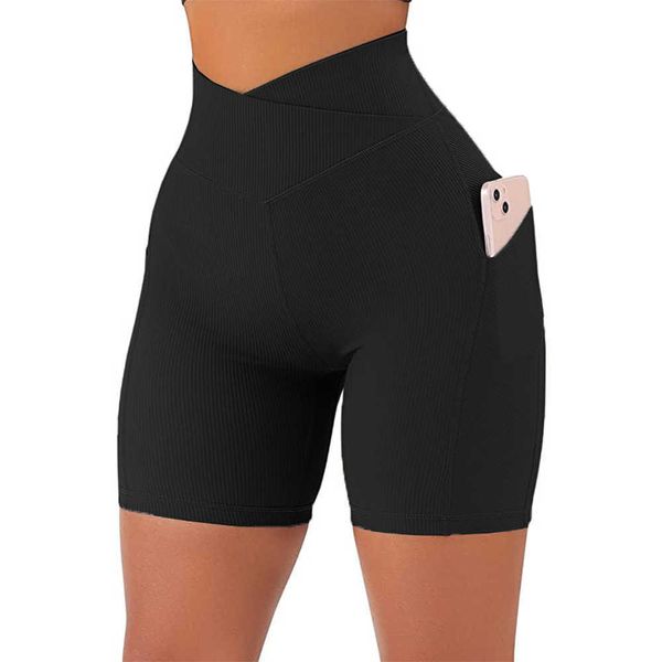 Enge Lu Lu -Umschlag Taille Faden Yoga Hosen Frauenkreuz hoher Gürtel Tasche Fitness Chrysanthemen Muster Sportshorts