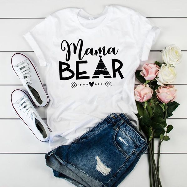 Mulheres Urso Mama Cartas Moda Mãe Roupas Tees Tops Gráfico Feminino Ladies Mulheres T-shirt Tumblr T Camisetas T-Shirts Mulheres