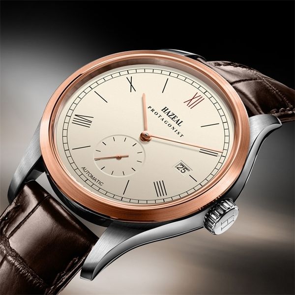 

hazeal japan quartz movement men's watch luxury designer fashion switzerland mens wrist watches vintage waterproof relogio t200409, Slivery;brown