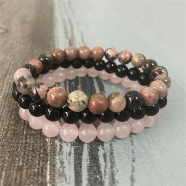 Fios de miçangas pulseira de bracelete preto rodonita rosa quartzs pulsem homens mulheres starty stone natura