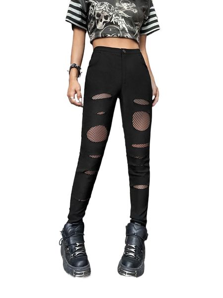 

high waist fishnet insert pants n97q#, Black;white