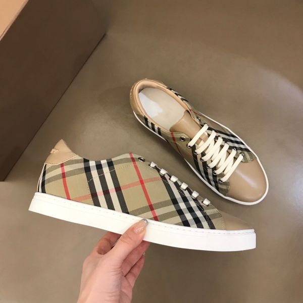 

sping/summer high qulity designer men's shoes luxury casual brand comfortable vintage plaid cotton and matte cowhide size38-44, Red;white
