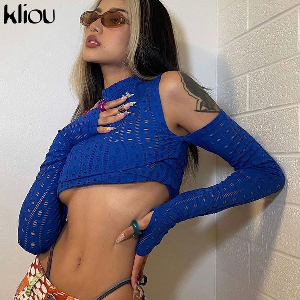 

midnight women high street solid hollow out raglan sleeve off shoulder turtleneck biker female streetwear, White