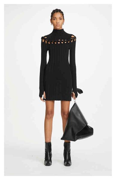 

women's knits & tees autumn front back hollow sweater shoulder knitted line long sleeve pullover half turtleneck slim fit knitwear x6bw, White