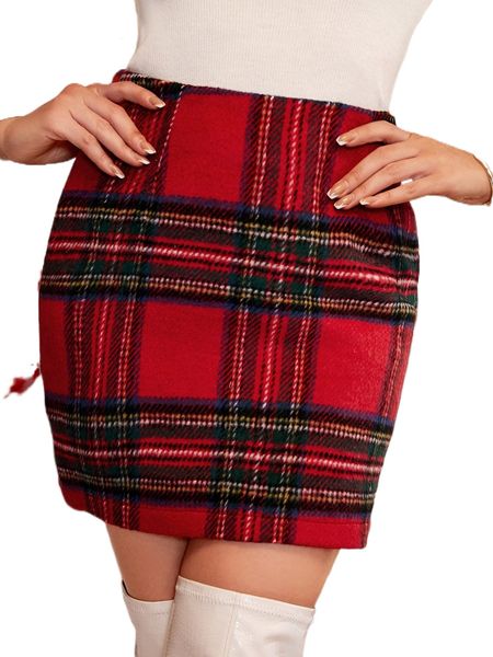 

tartan bodycon skirt b02t#, Black