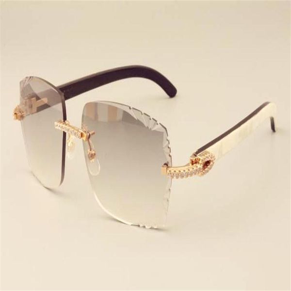 

2019 new factory direct luxury fashion diamond sunglasses 3524014 natural mixed horns mirror legs sunglasses engraving lens privat263s, White;black
