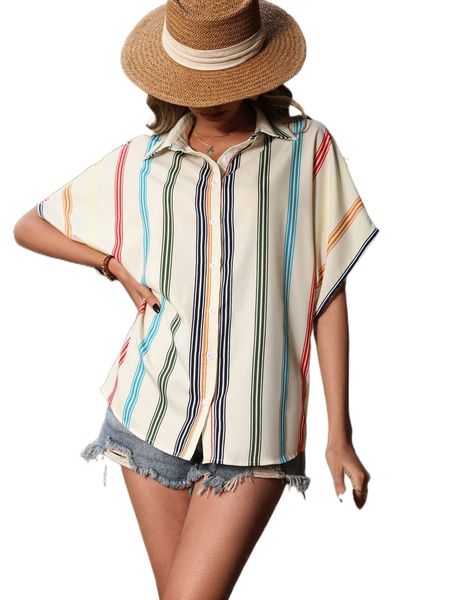 

vertical striped batwing sleeve blouse 69uv#, White