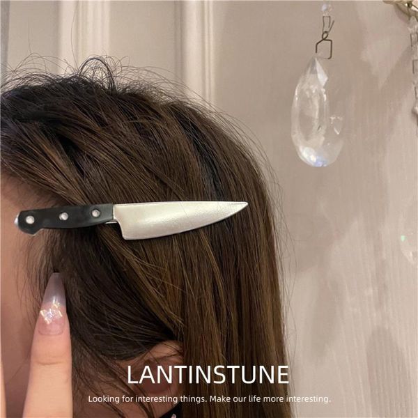 Fermagli per capelli Barrettes Designer creativo Serie di stoviglie Coltello Forcina per le donne Punk Personalità Hiphop Frangia laterale Clip Gioielli per feste N236