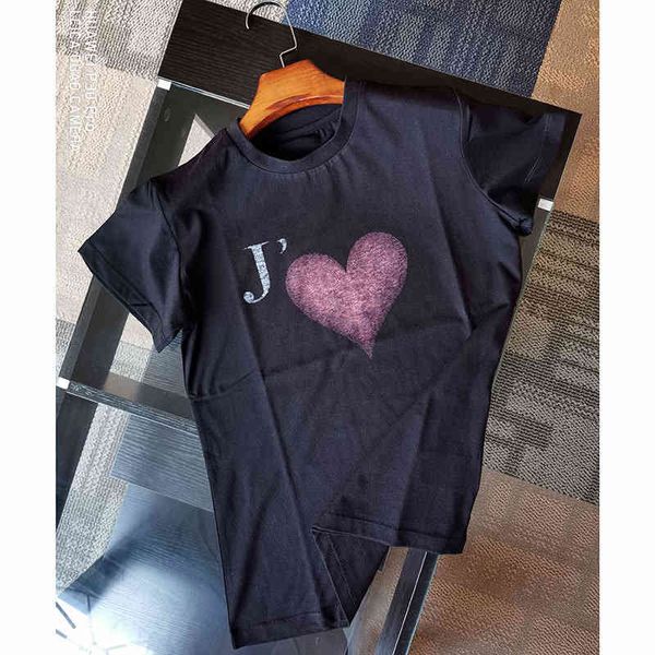 

2022 brand t shirt 2022 european short sleeve black thin versatile style star same i love you d famil, White