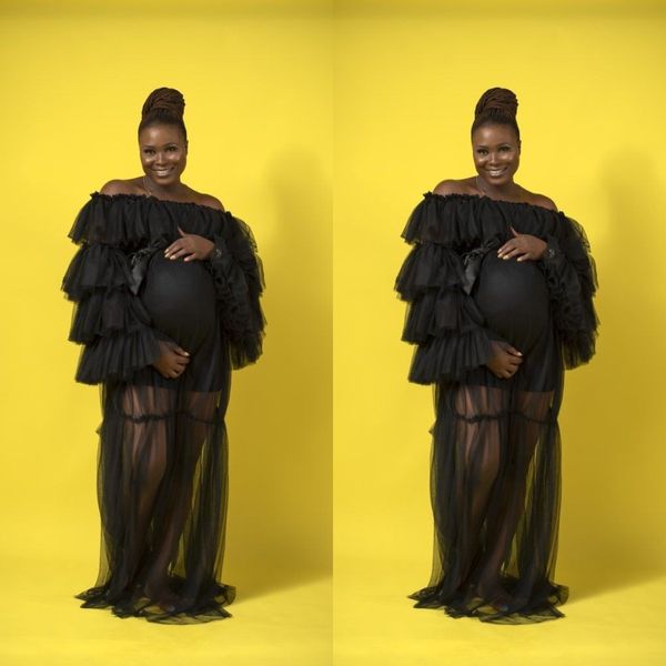 Выпускной черный платье 2022 беременные женские платья. Многоуровневые оборки для беременных