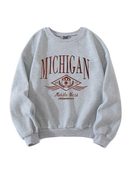 

graphic & letter embroidery drop shoulder sweatshirt i4bs#, Black