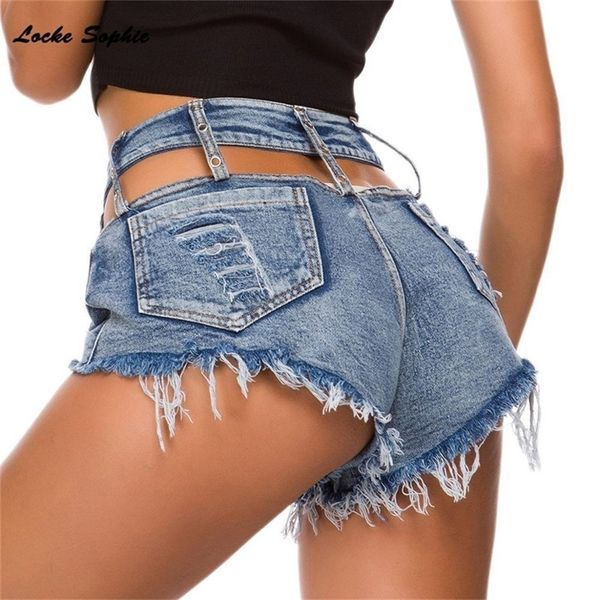 1PCS Cantura alta jeans feminino shorts de jeans Summer algodão Splicing Broken Hole Ladies Skinny Sexy Super Short Short Jeans T200602