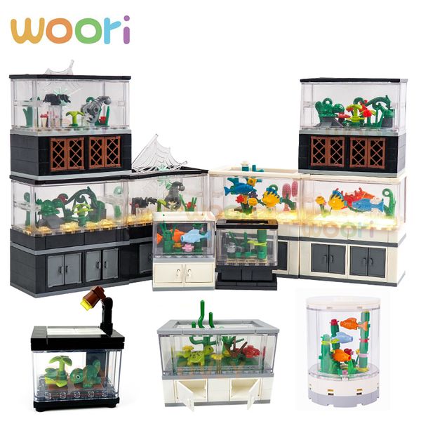 

creative building blocks moc city scene fish tank livingroom interior decoration assembled diy fish reptile lobster climbing pet 220726