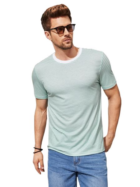 

men striped contrast trim tee 64cd#, White;black