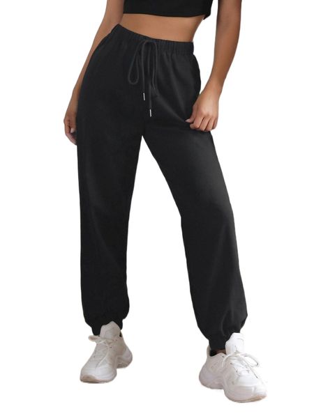 

solid drawstring waist sweatpants 133f#, Black;white