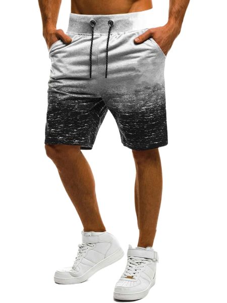 

men colorblock drawstring waist shorts k46m#, White;black