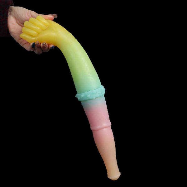 Nxy Dildos Silikon Çift Başlı Erkekler ve Kadınlar için Penis Yumuşak Renk Kalın Palmiye Yanlış Şekilli Anal Plug Eğlenceli Mastürbasyon Cihazı 0316