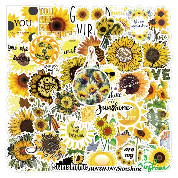 

50pcs sunflower plant cute car stickers for kids water bottleskateboard diy guitar lapmotorcycle phone travel luggage car decal pack toys