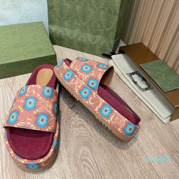 

designer slides mens womens slippers flowers printing leather platform shoes fashion luxury summer sandals, Black