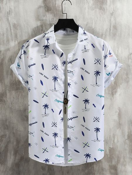

men random letter & coconut tree print shirt without tee b8jj#, White;black