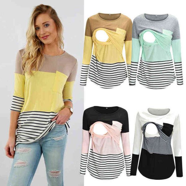 Frauen Schwangere Mutterschaft Kleidung Stillen Tops Stillen Gestreiften T-shirt Mama Langarm S/M/L/Xl/Xxl l220801