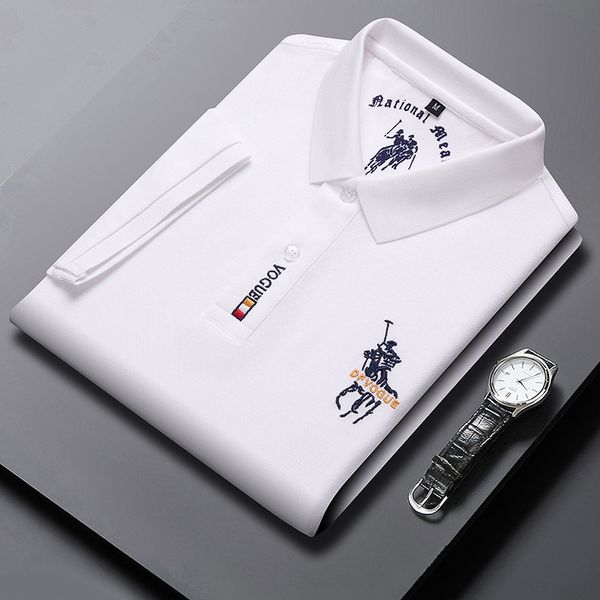 

business short sleeve men's polos shirt fashion casual lapel cotton breathable men's embroidery t-shirt, White;black