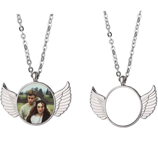 TRÊNCIA DIY TERMAL TERMAL SUBlimação Colar em branco Mulher Angel Wing Round Silver Mens Mens Colares de jóias de jóias para homens Presente de aniversário