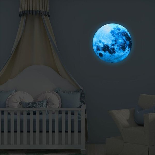 30 centimetri Luminoso Blue Moon 3D Adesivo Soggiorno Camera Da Letto Decorazione Per La Camera Dei Bambini Casa Decalcomanie Glow In The Dark Wall Stickers 220727