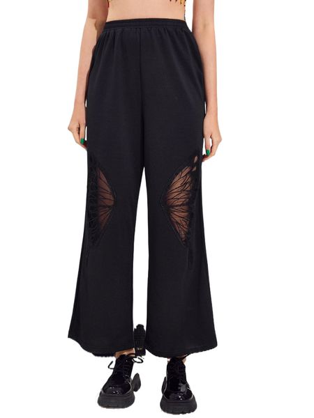 

contrast embroidered mesh wide leg sweatpants g8qp#, Black;white