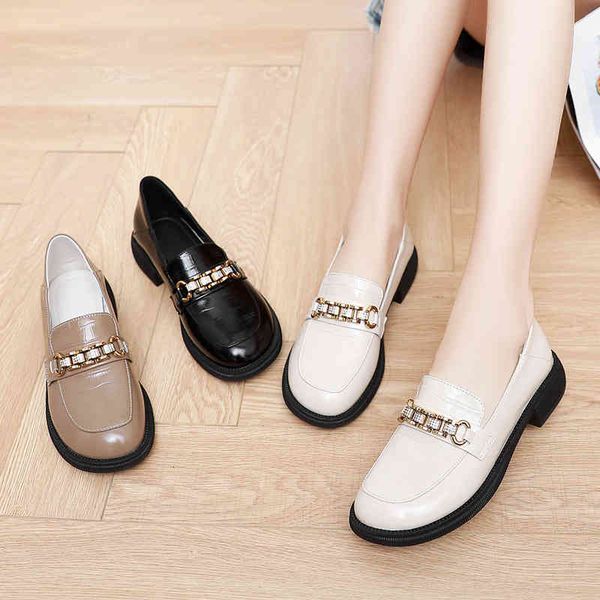 

dress shoes square head lefu shoes patent leather spring style metal buckle one foot thick heel large size professional single women's, Black