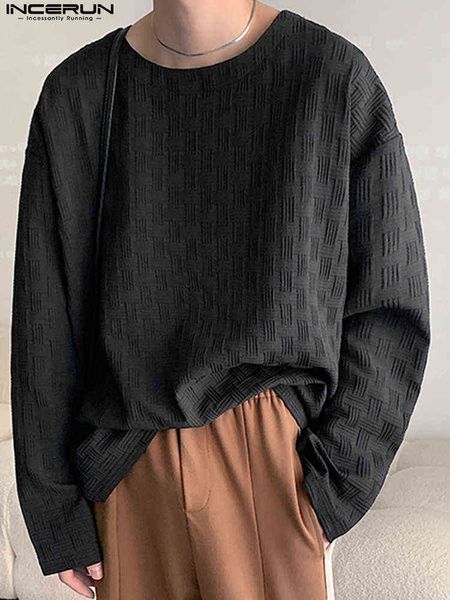 Uomini T Shirt Girocollo Manica Lunga Streetwear Elegante Colore Solido Abbigliamento Uomo Allentato 2022 Coreano Casual Camisetas S-5XL T220808
