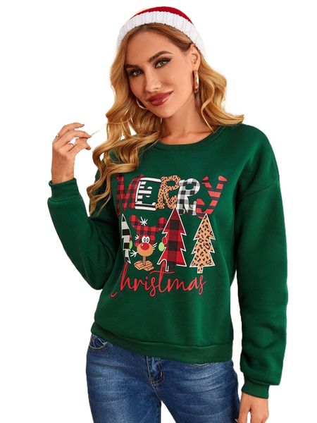 

christmas tree & slogan graphic pullover o6gq#, Black