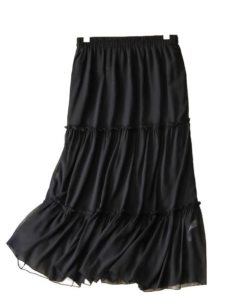 

plus ruffle hem chiffon skirt g6kn#, Black