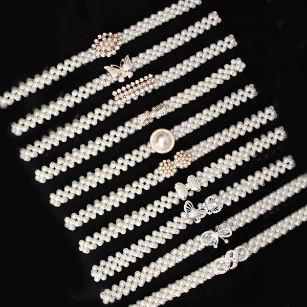 Gürtel Koreanische Faux Perle Elastische Für Frauen Kristall Bogen Elegante Gürtel Weibliche Kleid Jeans Hohl Bund Einfache DekorationenGürtel