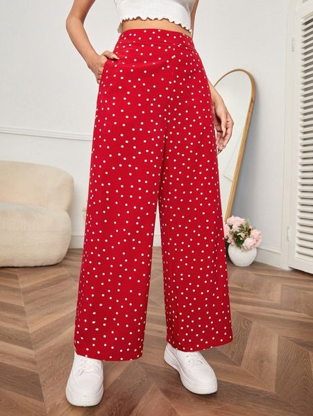 

petite polka dot print slant pocket pants c6ks#, Black;white