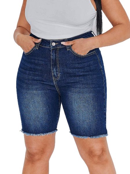 

plus raw hem washed denim shorts 27mz#, White;black