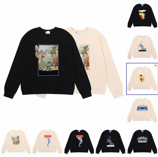 

designewr men rhude hoodies pullover crewneck long sleeve aperfect day print high gram terry round neck hoody for mens and women m  xl j9wx, Black