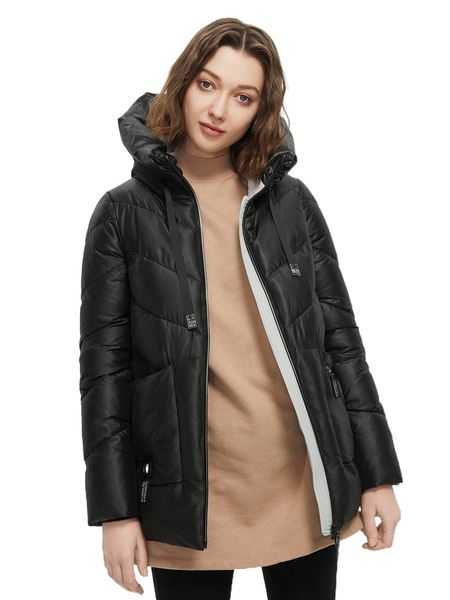 

letter patch zip up hooded puffer winter coat d7in#, Black