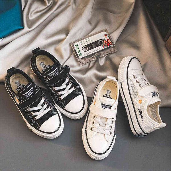 

girls' canvas 2021 summer new fashion daisy mesh breathable board girls' soft bottom anti slip casual shoes g220422, Black;red