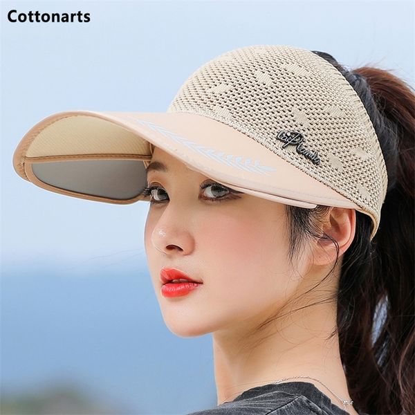 

summer women sun hat retractable visor caps female large brim empty cap outdoor cycling uv protection hiking s sports 220616, Blue;gray