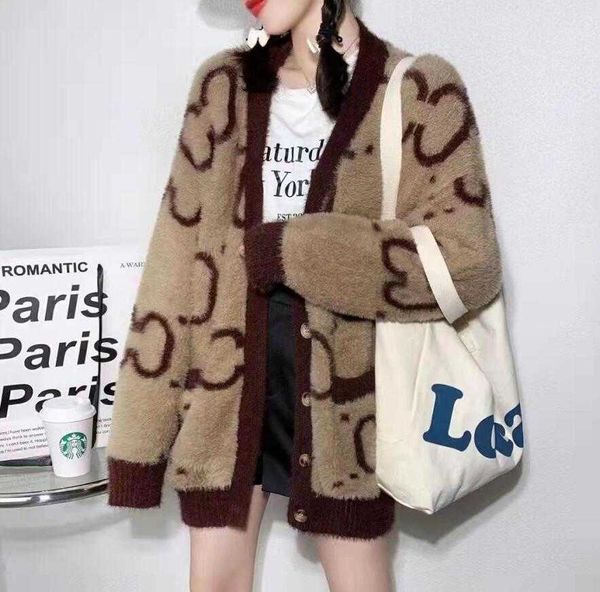 

autumn winter women's new sweaters coat fashion classic brand luxry design versatile wear both side cardigan double pocket loose oversi, White;black